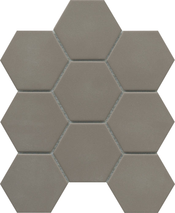 Emser Source 3-inch hexagon porcelain mosaic in Taupe — sheet swatch